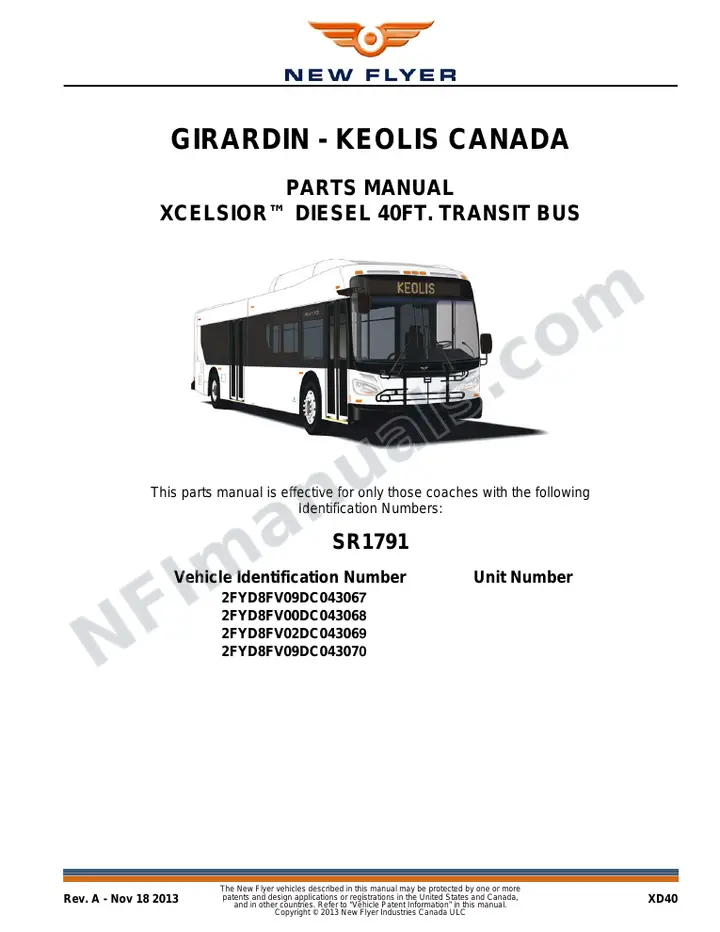 SR1791 Parts Manual, Girardin - Keolis Canada first-page preview