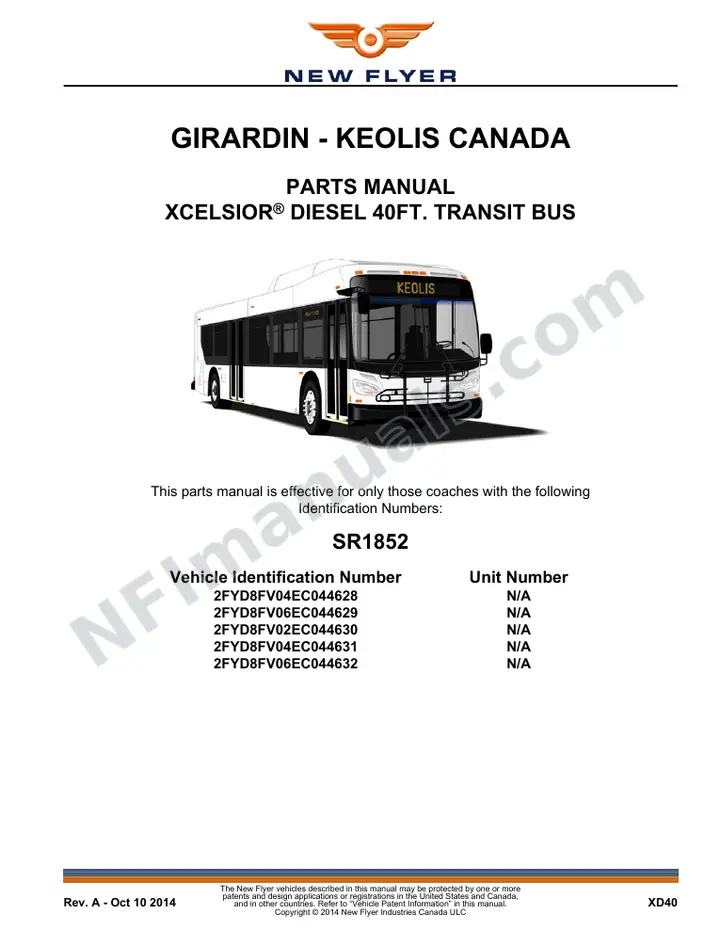 SR1852 Parts Manual, Girardin - Keolis Canada first-page preview