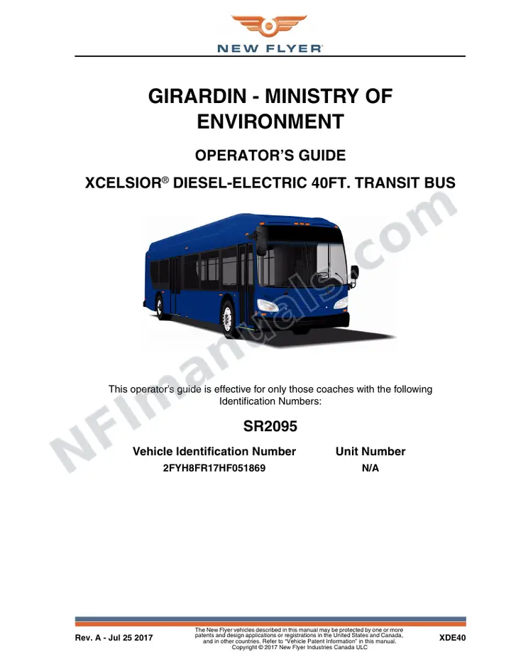 New Flyer XDE40 Manual Package - Girardin - Ministry of Environment included manual preview