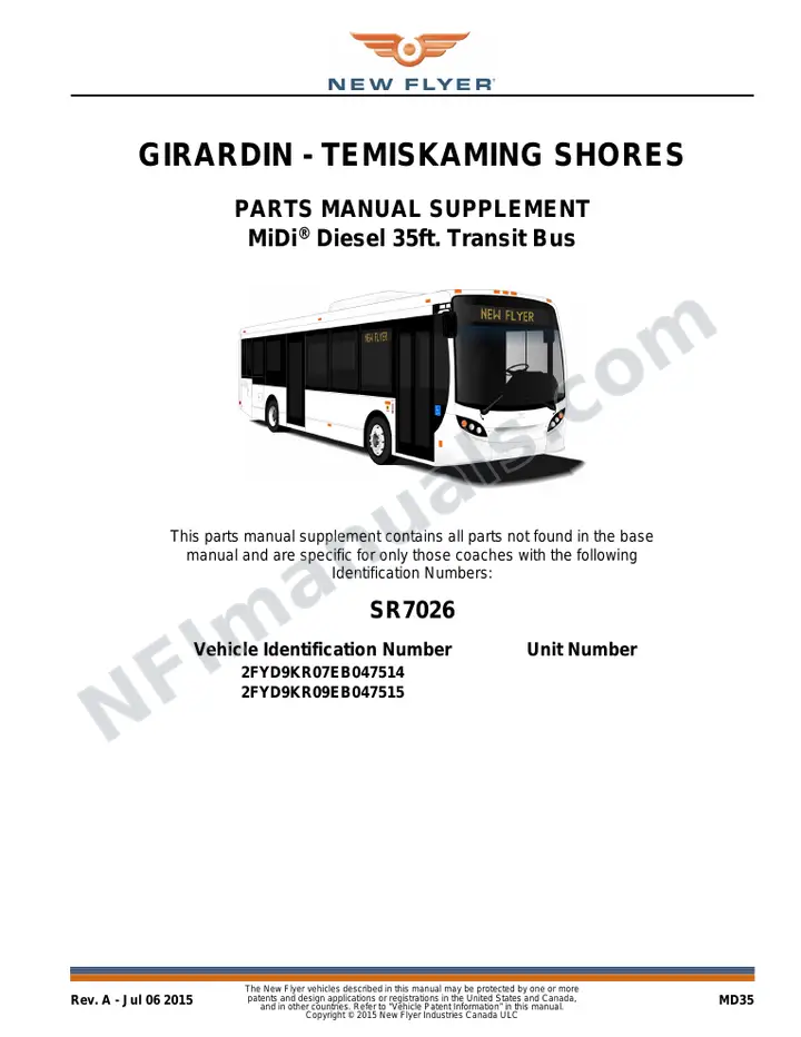 SR7026 Parts Manual Supplement, Girardin - Temiskaming Shores first-page preview