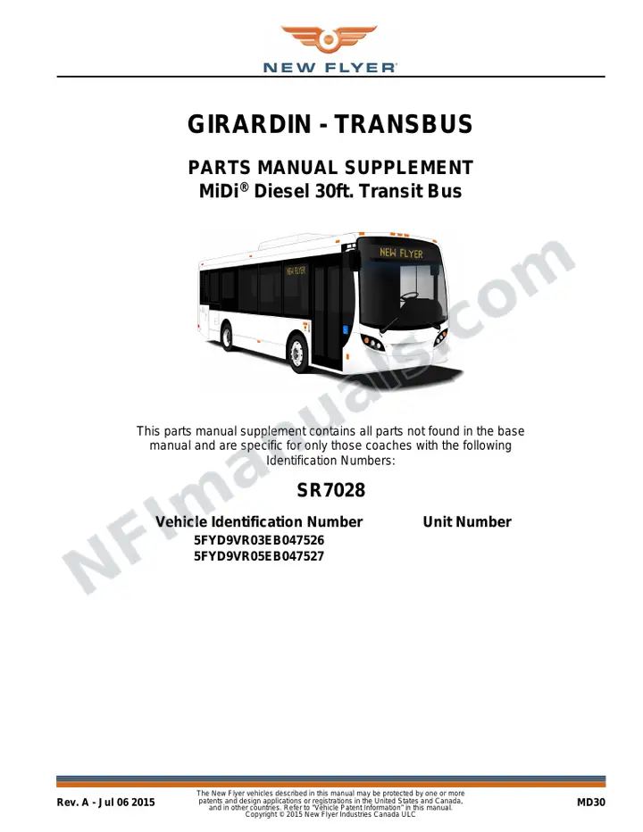 SR7028 Parts Manual Supplement, Girardin - Transbus first-page preview