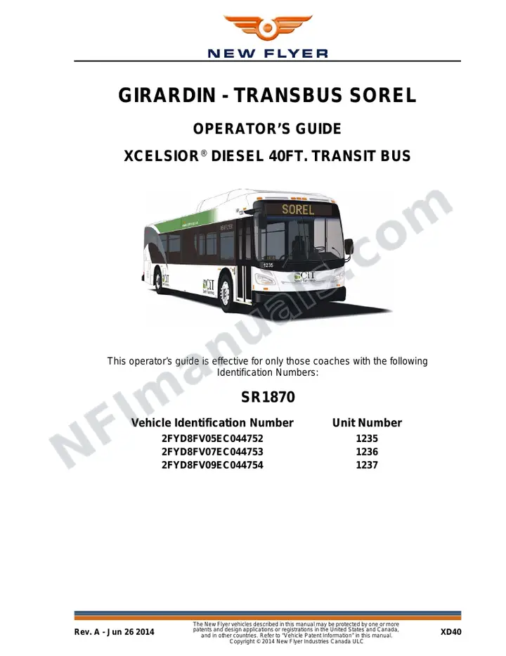 New Flyer XD40 Manual Package - Girardin - Transbus Sorel included manual preview