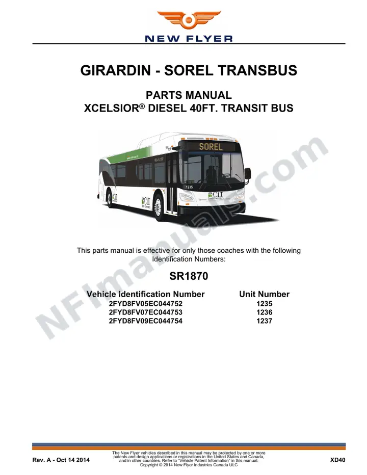 SR1870 Parts Manual, Girardin - Sorel Transbus first-page preview