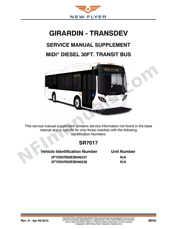 New Flyer MD30 Manual Package - Girardin - Transdev included manual preview
