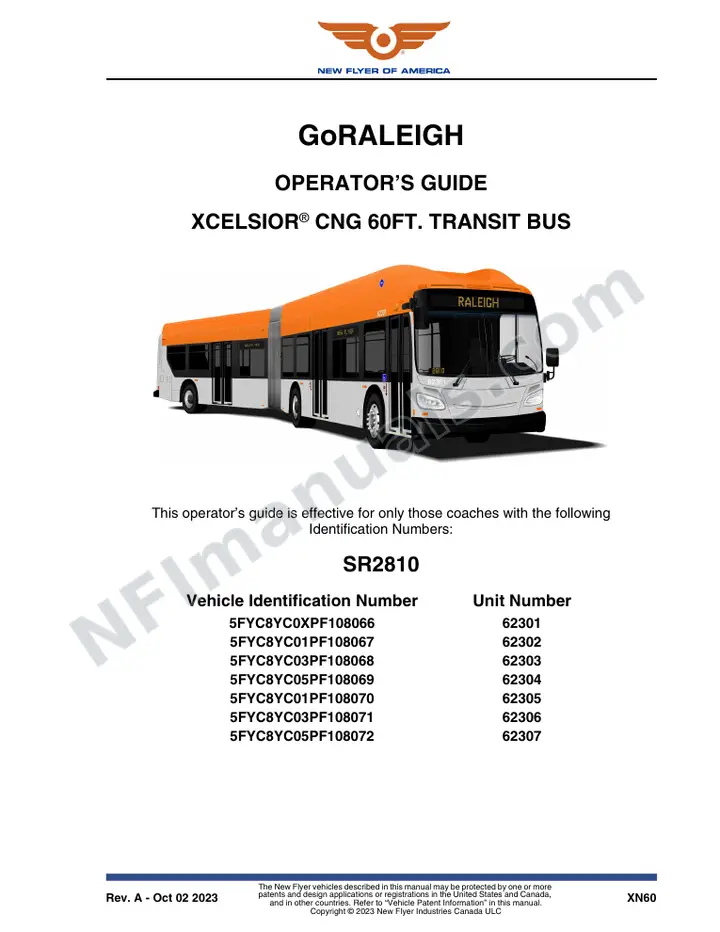 New Flyer XN60 Manual Package - GoRaleigh included manual preview