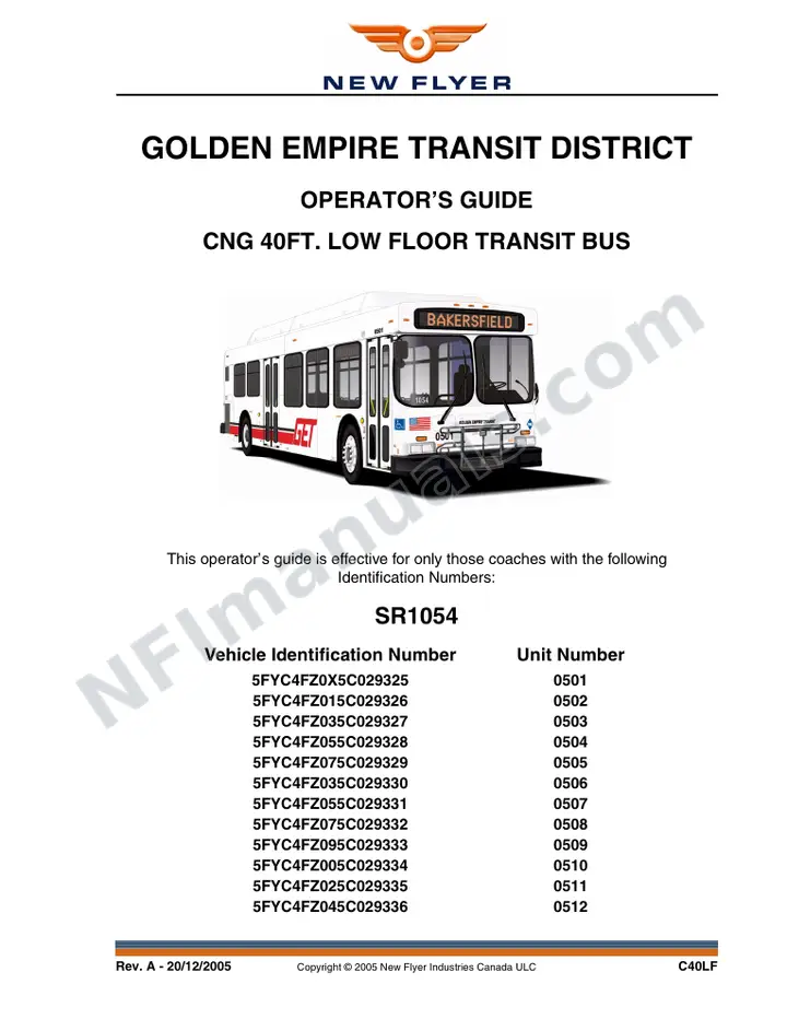 New Flyer C40LF Manual Package - Golden Empire Transit District included manual preview