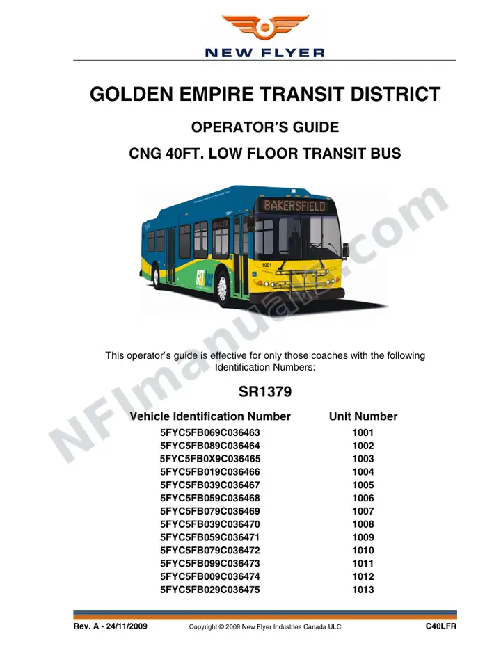 New Flyer C40LFR Manual Package - Golden Empire Transit District included manual preview