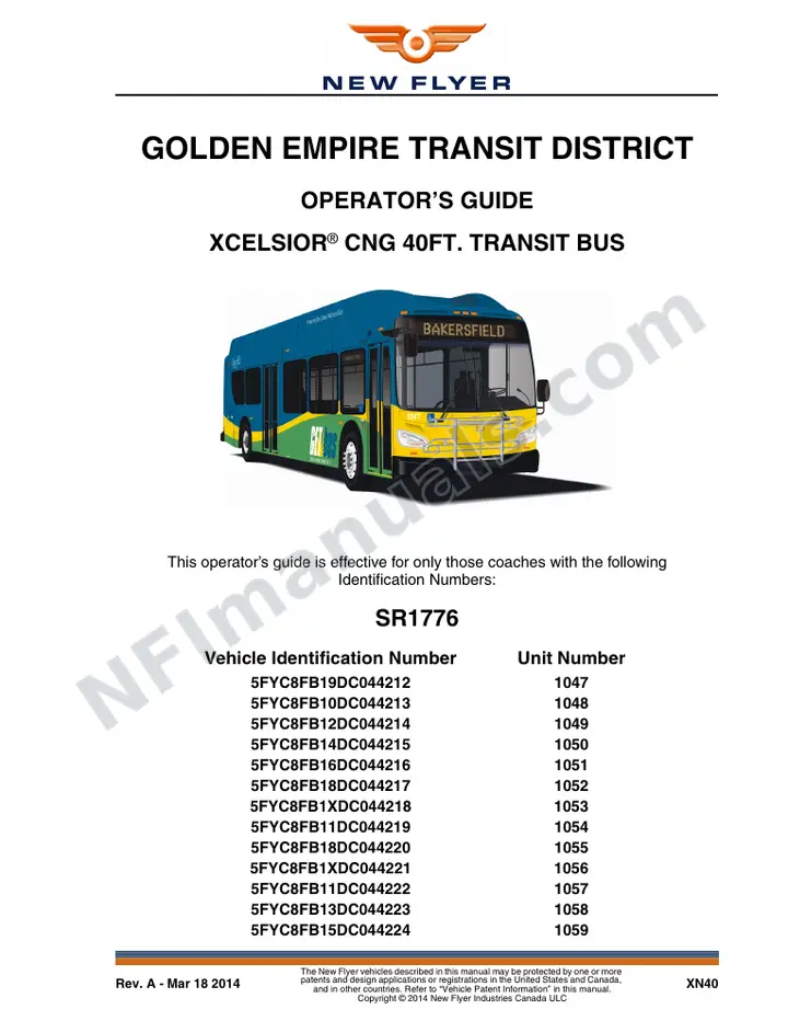 New Flyer XN40 Manual Package - Golden Empire Transit District included manual preview