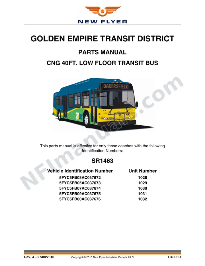 SR1463 Parts Manual, Golden Empire Transit District first-page preview