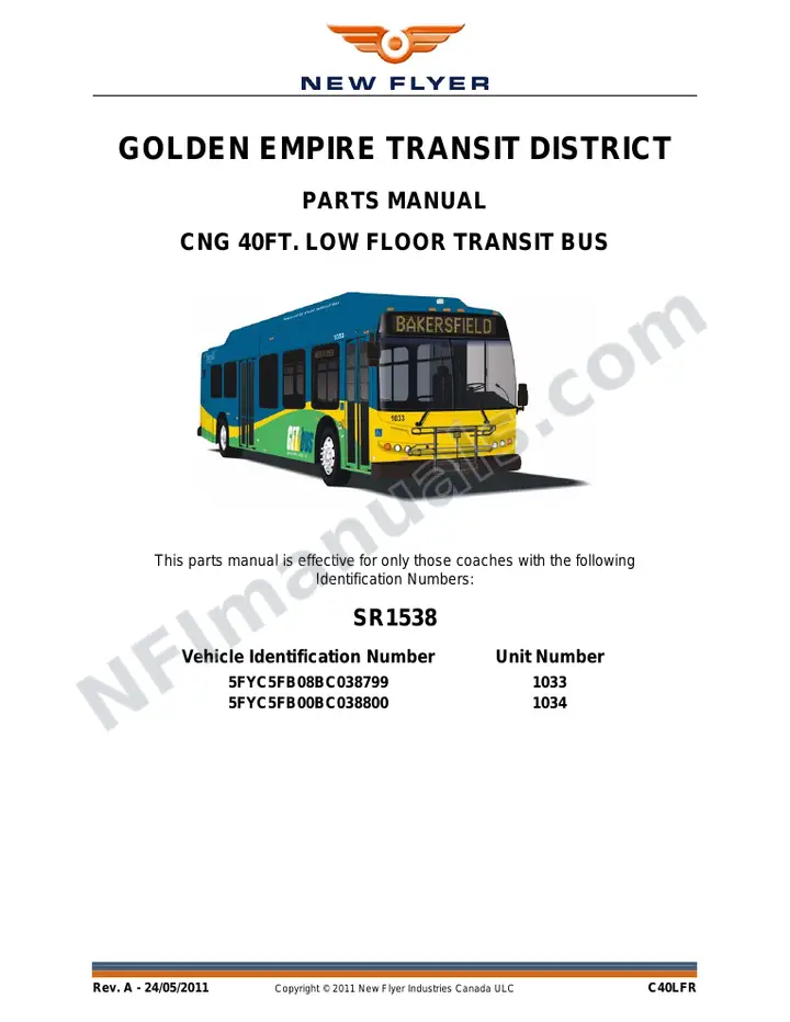 SR1538 Parts Manual, Golden Empire Transit District first-page preview