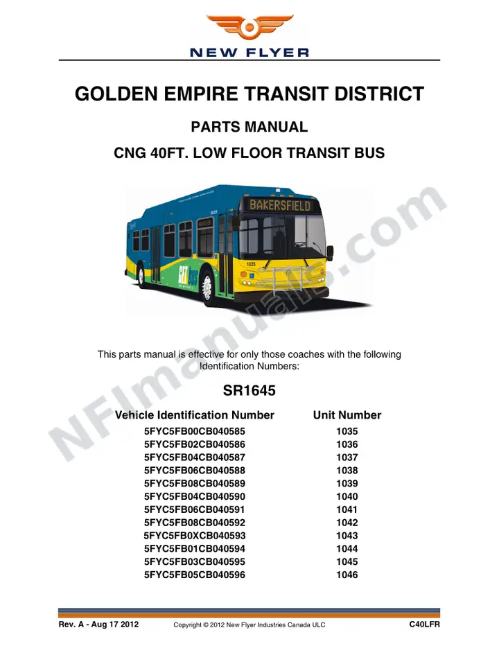 SR1645 Parts Manual, Golden Empire Transit District first-page preview
