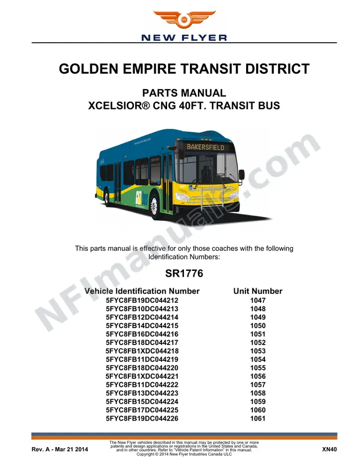 SR1776 Parts Manual, Golden Empire Transit District first-page preview