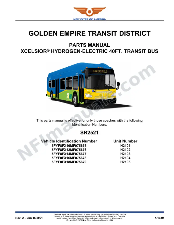 SR2521 Parts Manual, Golden Empire Transit District first-page preview