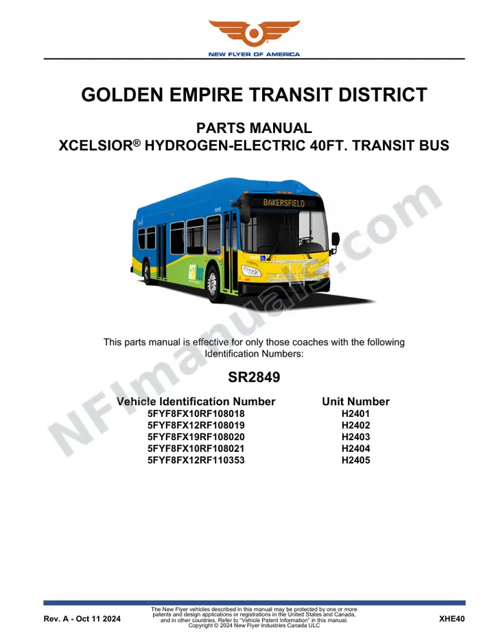 SR2849 Parts Manual, Golden Empire Transit District first-page preview