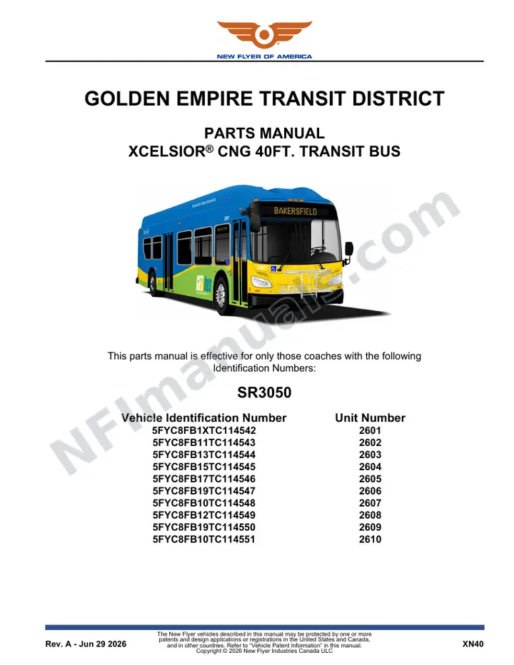 SR3050 Parts Manual, Golden Empire Transit District first-page preview