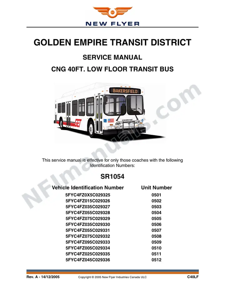 SR1054 Service Manual, Golden Empire Transit District first-page preview
