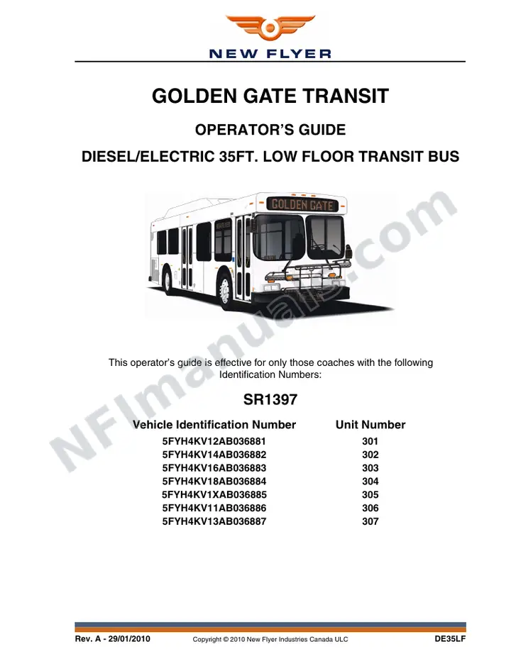 New Flyer DE35LF Manual Package - Golden Gate Transit included manual preview
