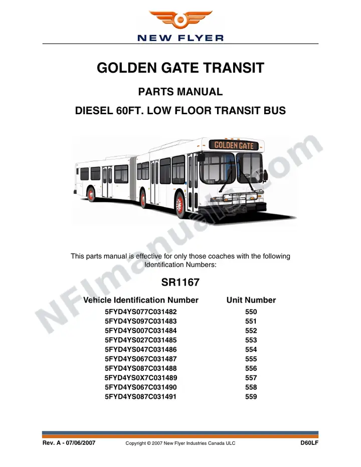 SR1167 Parts Manual, Golden Gate Transit first-page preview