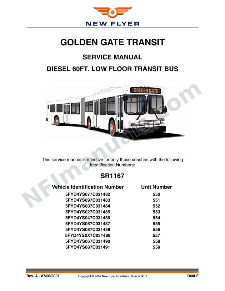 SR1167 Service Manual, Golden Gate Transit first-page preview