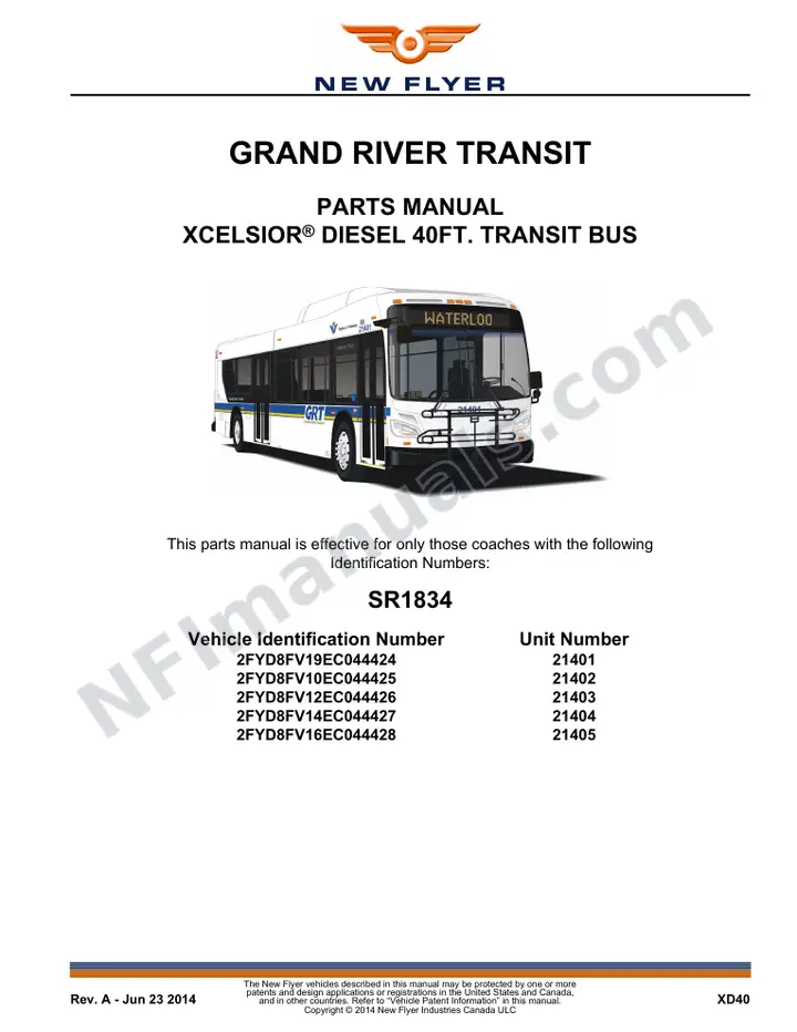SR1834 Parts Manual, Grand River Transit first-page preview