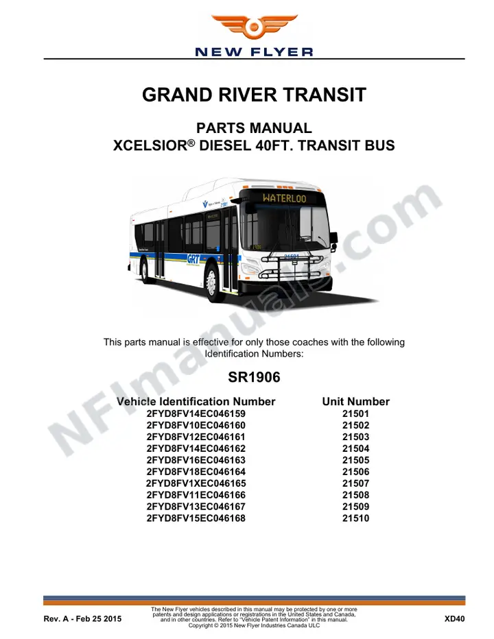 SR1906 Parts Manual, Grand River Transit first-page preview