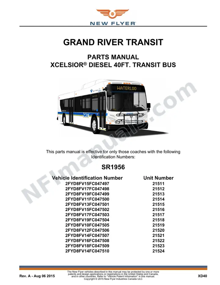 SR1956 Parts Manual, Grand River Transit first-page preview
