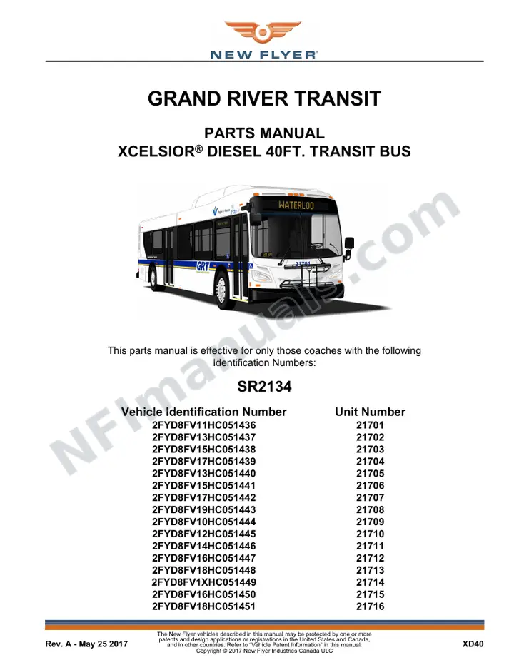 SR2134 Parts Manual, Grand River Transit first-page preview