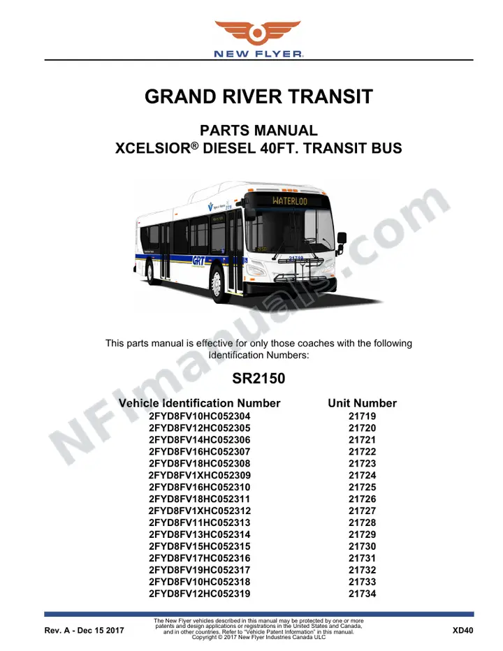 SR2150 Parts Manual, Grand River Transit first-page preview