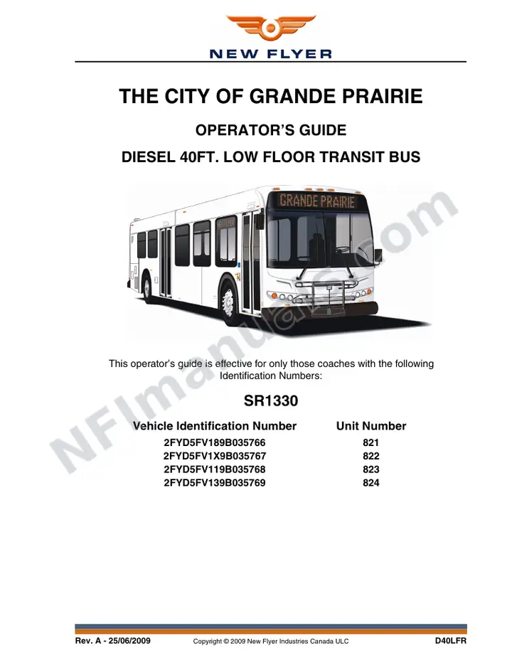 New Flyer D40LFR Manual Package - Grande Prairie Transit included manual preview