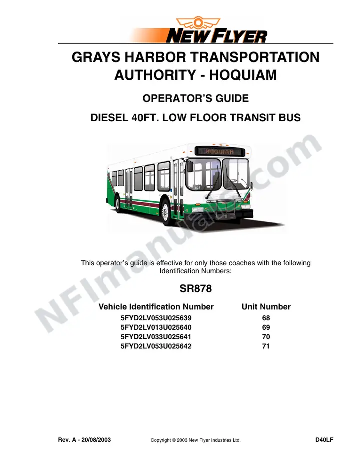 New Flyer D40LF Manual Package - Grays Harbor Transit Authority included manual preview