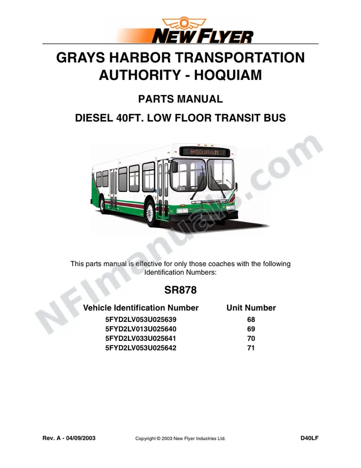 SR878 Parts Manual, Grays Harbor Transportation Authority - Hoquiam first-page preview