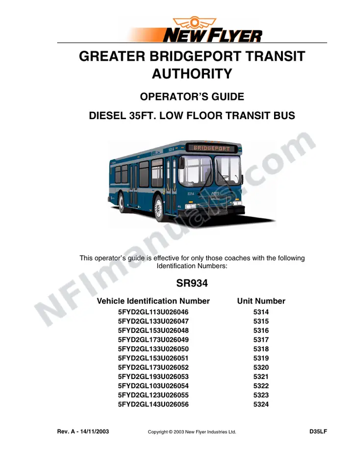 New Flyer D35LF Manual Package - Greater Bridgeport Transit Authority included manual preview