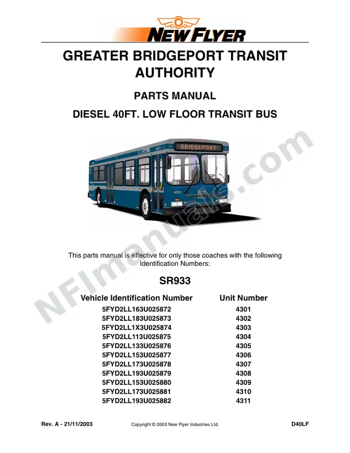 SR933 Parts Manual, Greater Bridgeport Transit Authority first-page preview