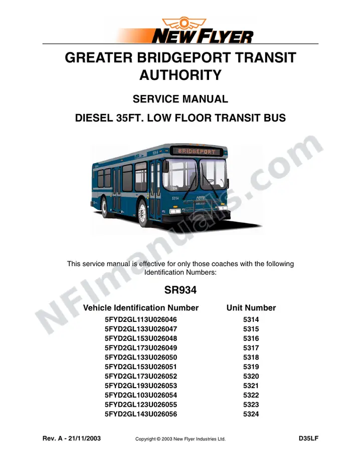 SR934 Service Manual, Greater Bridgeport Transit Authority first-page preview