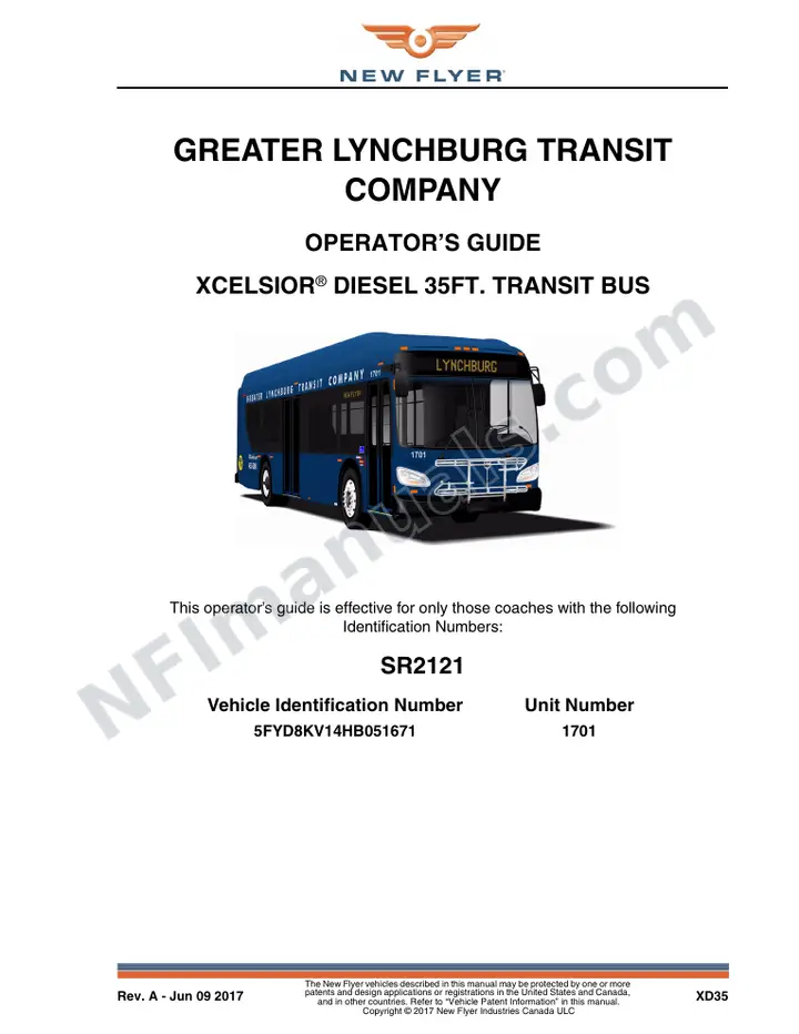 New Flyer XD35 Manual Package - Greater Lynchburg Transit Company included manual preview