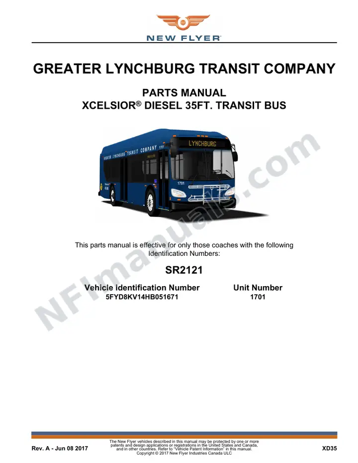SR2121 Parts Manual, Greater Lynchburg Transit Company first-page preview