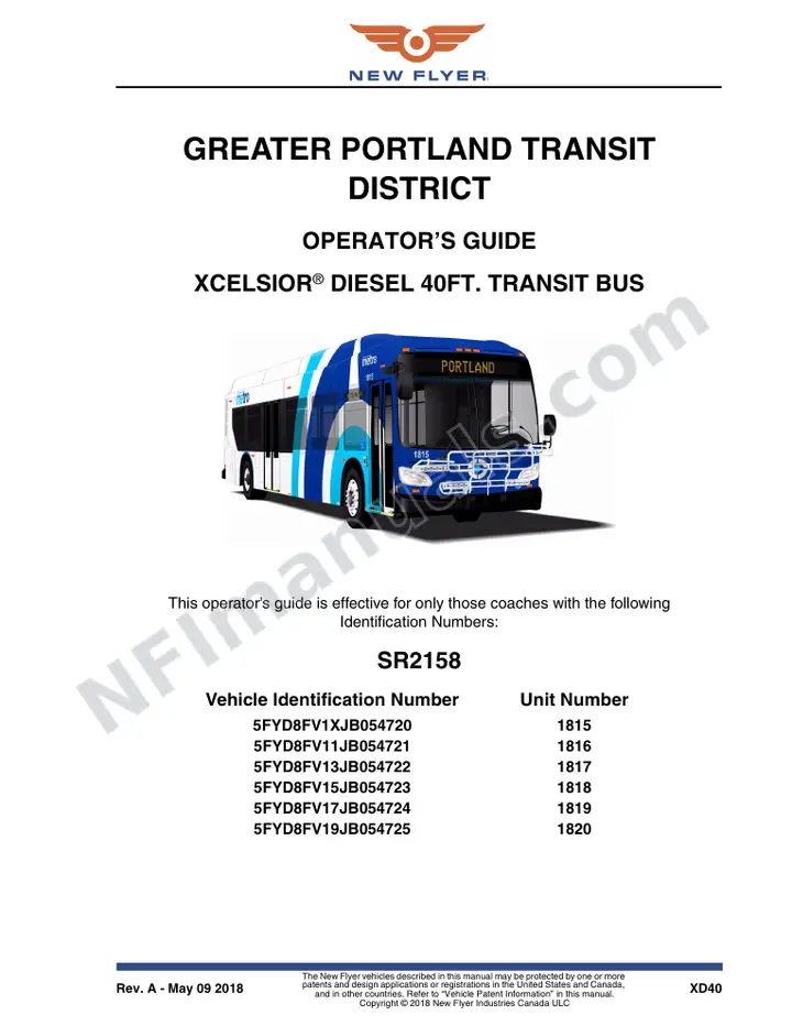 New Flyer XD40 Manual Package - Greater Portland Transit District included manual preview