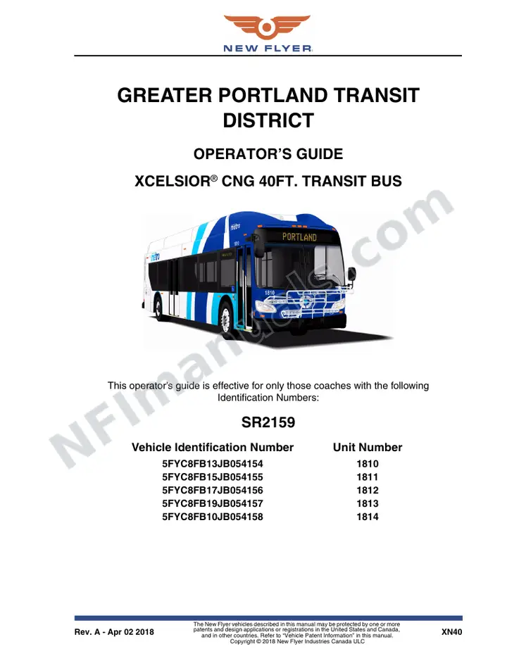 New Flyer XN40 Manual Package - Greater Portland Transit District included manual preview