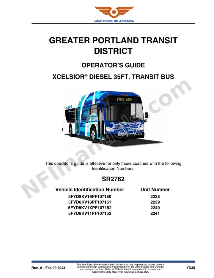 New Flyer XD35 Manual Package - Greater Portland Transit District included manual preview