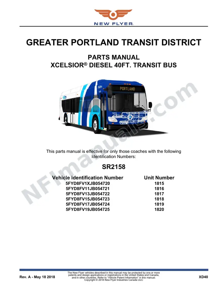 SR2158 Parts Manual, Greater Portland Transit District first-page preview