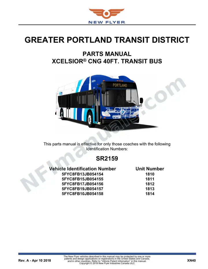 SR2159 Parts Manual, GREATER PORTLAND TRANSIT DISTRICT first-page preview