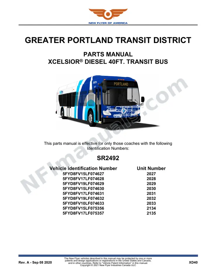 SR2492 Parts Manual, Greater Portland Transit District first-page preview