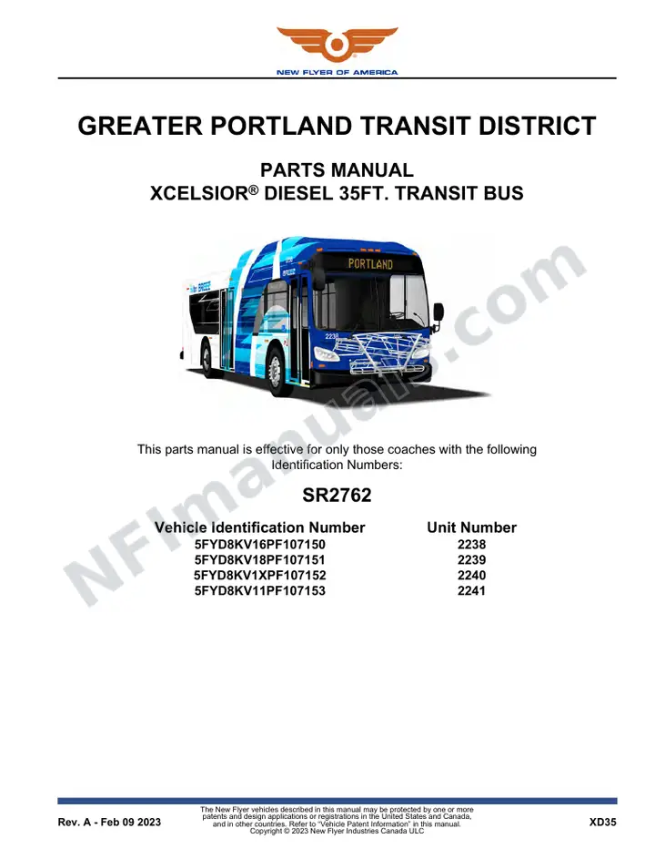 SR2762 Parts Manual, Greater Portland Transit District first-page preview