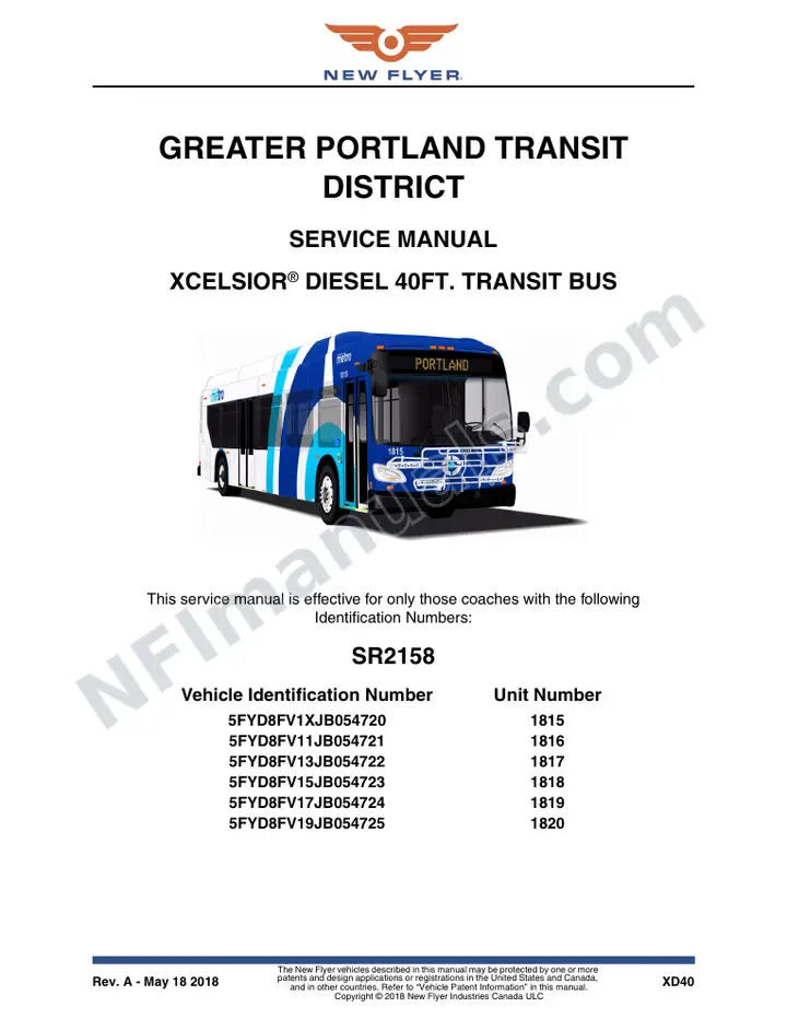 SR2158 Service Manual, Greater Portland Transit District first-page preview
