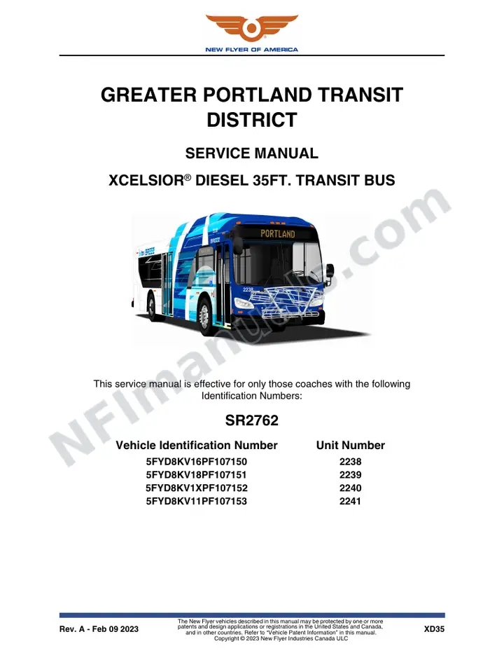 SR2762 Service Manual, Greater Portland Transit District first-page preview