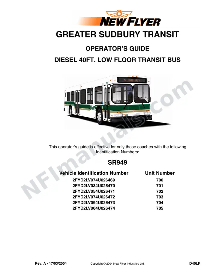 New Flyer D40LF Manual Package - Greater Sudbury Transit included manual preview