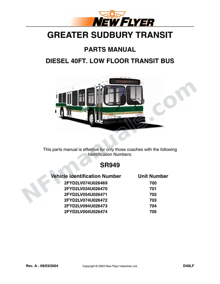 SR949 Parts Manual, Greater Sudbury Transit first-page preview