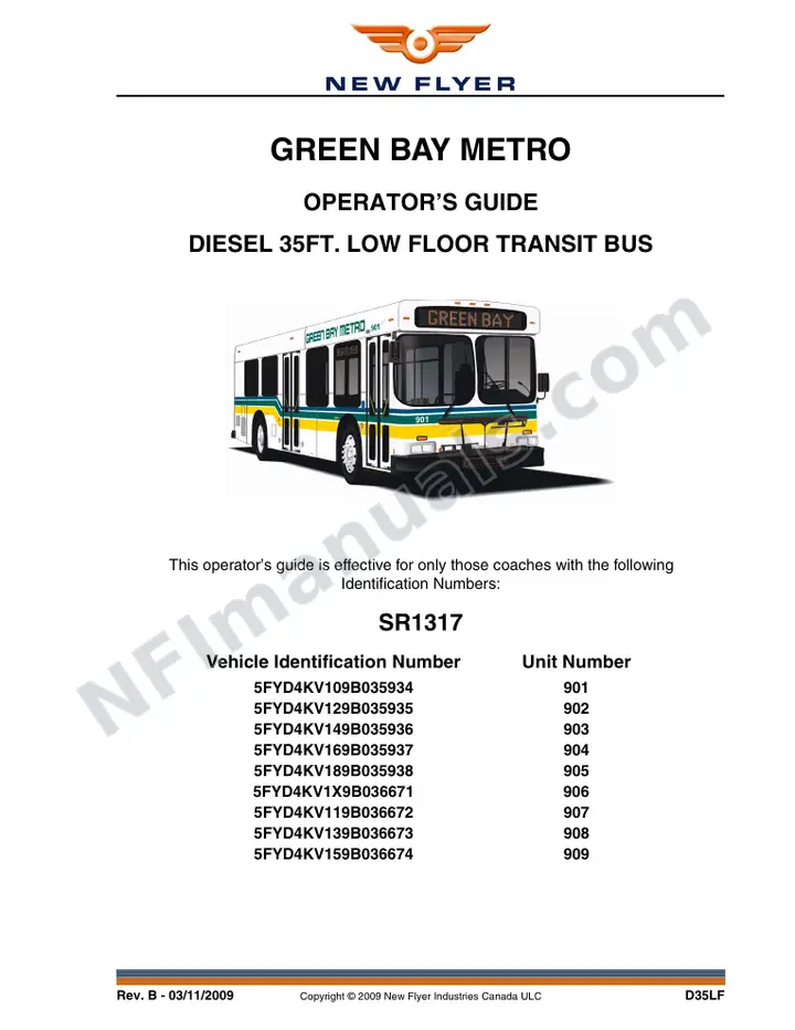 New Flyer D35LF Manual Package - Green Bay Metro included manual preview
