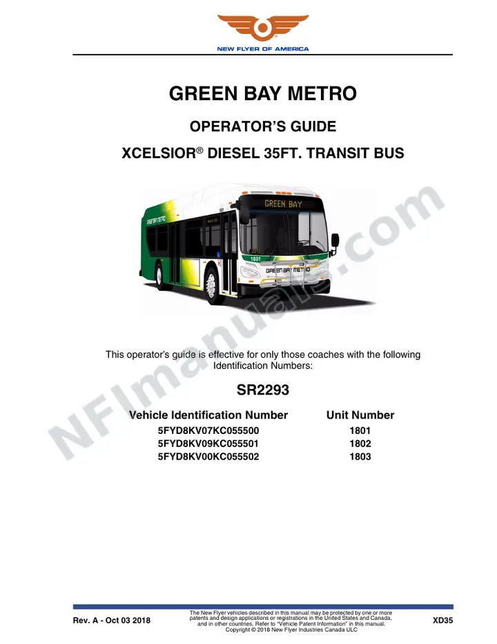 New Flyer XD35 Manual Package - Green Bay Metro included manual preview
