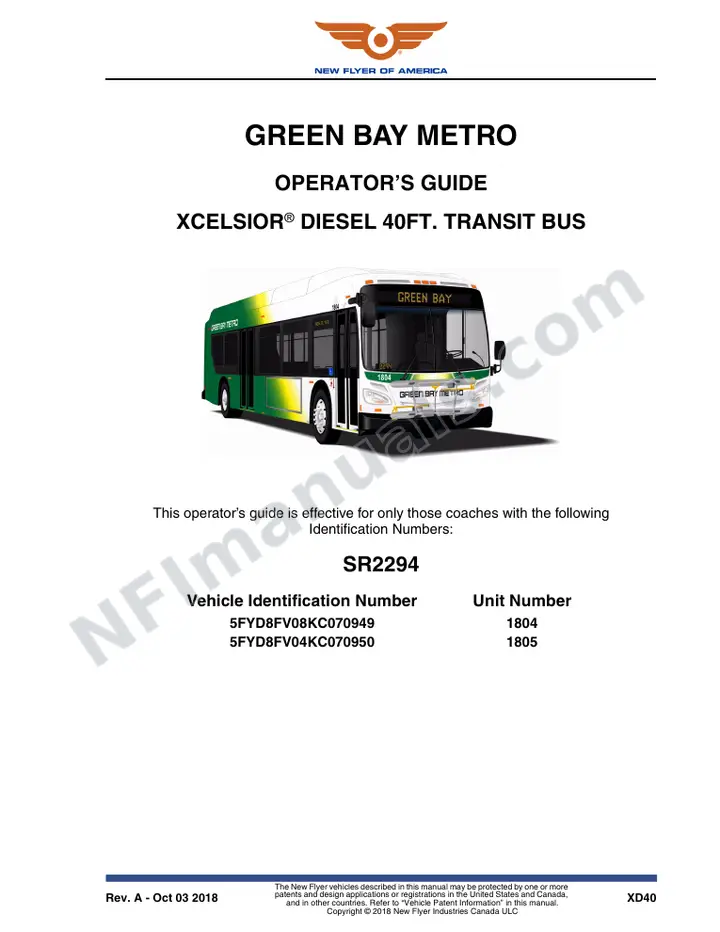 New Flyer XD40 Manual Package - Green Bay Metro included manual preview